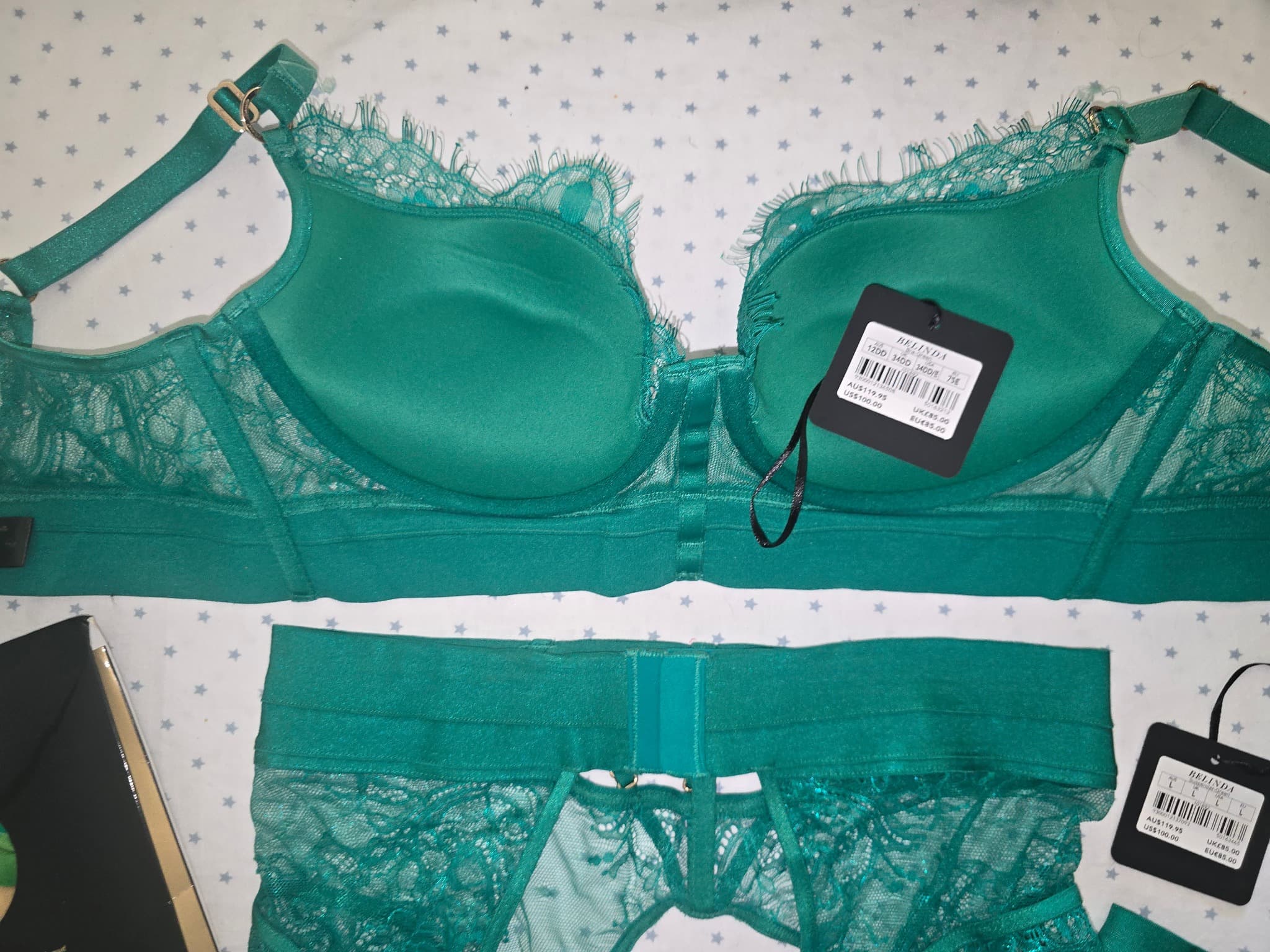 Honey Birdette Belinda Lingerie Set Lace Emerald Green Women's 12DD — photo 13 of 20