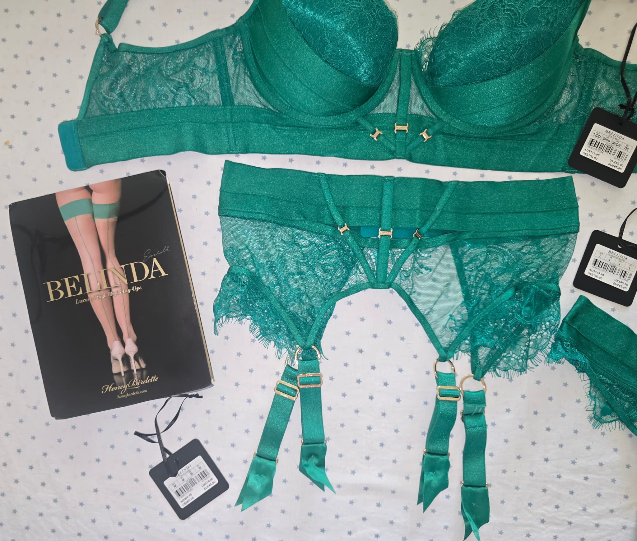 Honey Birdette Belinda Lingerie Set Lace Emerald Green Women's 12DD — photo 3 of 20