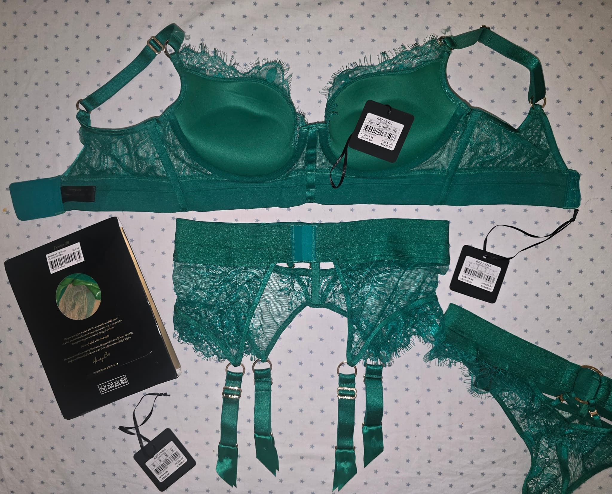 Honey Birdette Belinda Lingerie Set Lace Emerald Green Women's 12DD — photo 4 of 20