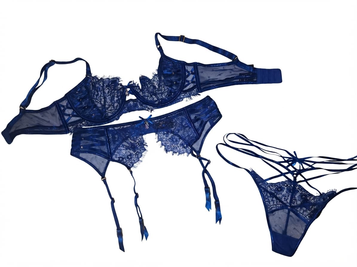 Honey Birdette Elsie Lingerie Set Lace Detail Blue Women's 10DD — photo 1 of 14