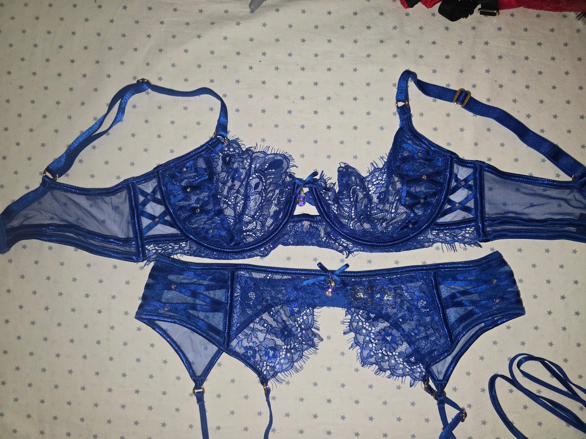 Honey Birdette Elsie Lingerie Set Lace Detail Blue Women's 10DD — photo 2 of 14
