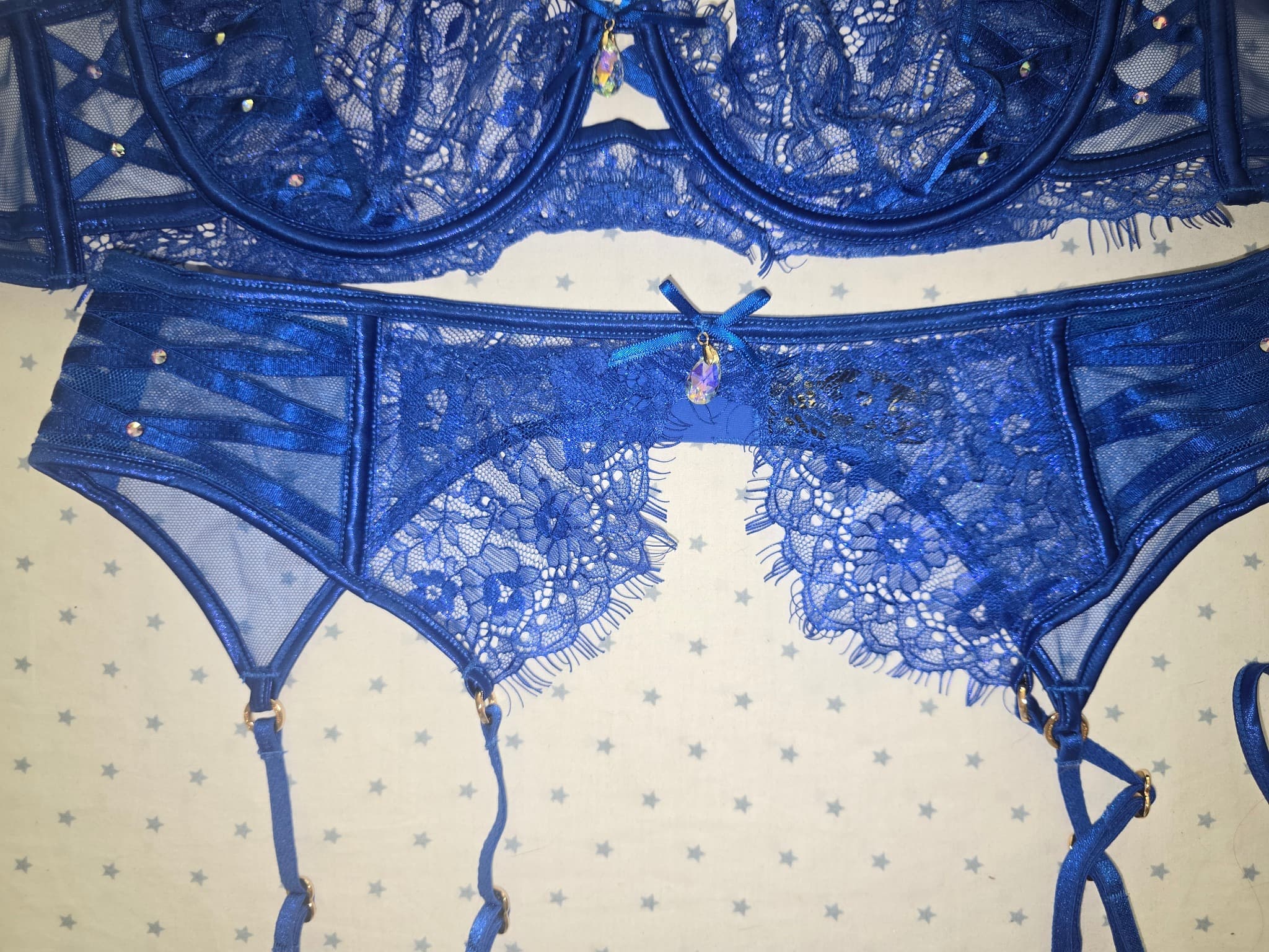 Honey Birdette Elsie Lingerie Set Lace Detail Blue Women's 10DD — photo 3 of 14
