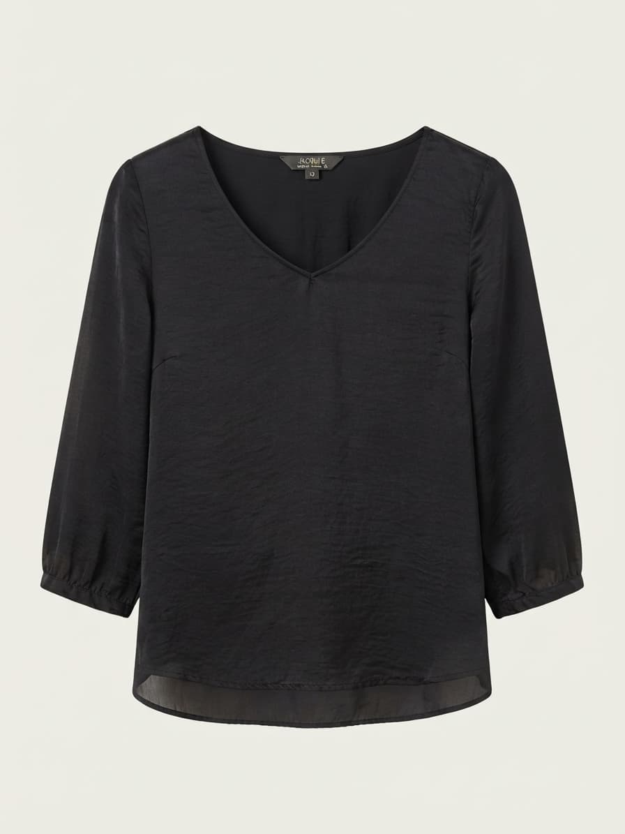 JACQUI E Satin Blouse V-Neck Black Women's 10 — photo 1 of 5