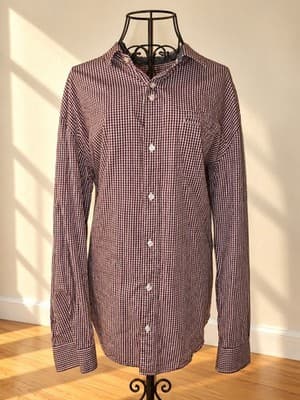 JAG Long Sleeve Button-Up Shirt Gingham Check Burgundy and White Men's XL — photo 1 of 5