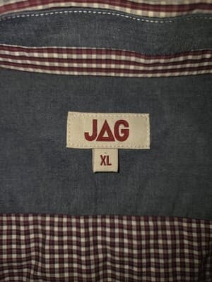 JAG Long Sleeve Button-Up Shirt Gingham Check Burgundy and White Men's XL — photo 3 of 5