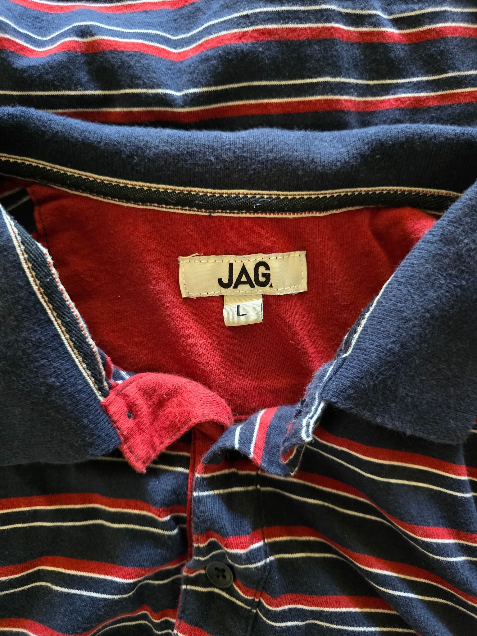 JAG Polo Shirt Striped Navy Red White Men's L — photo 3 of 4