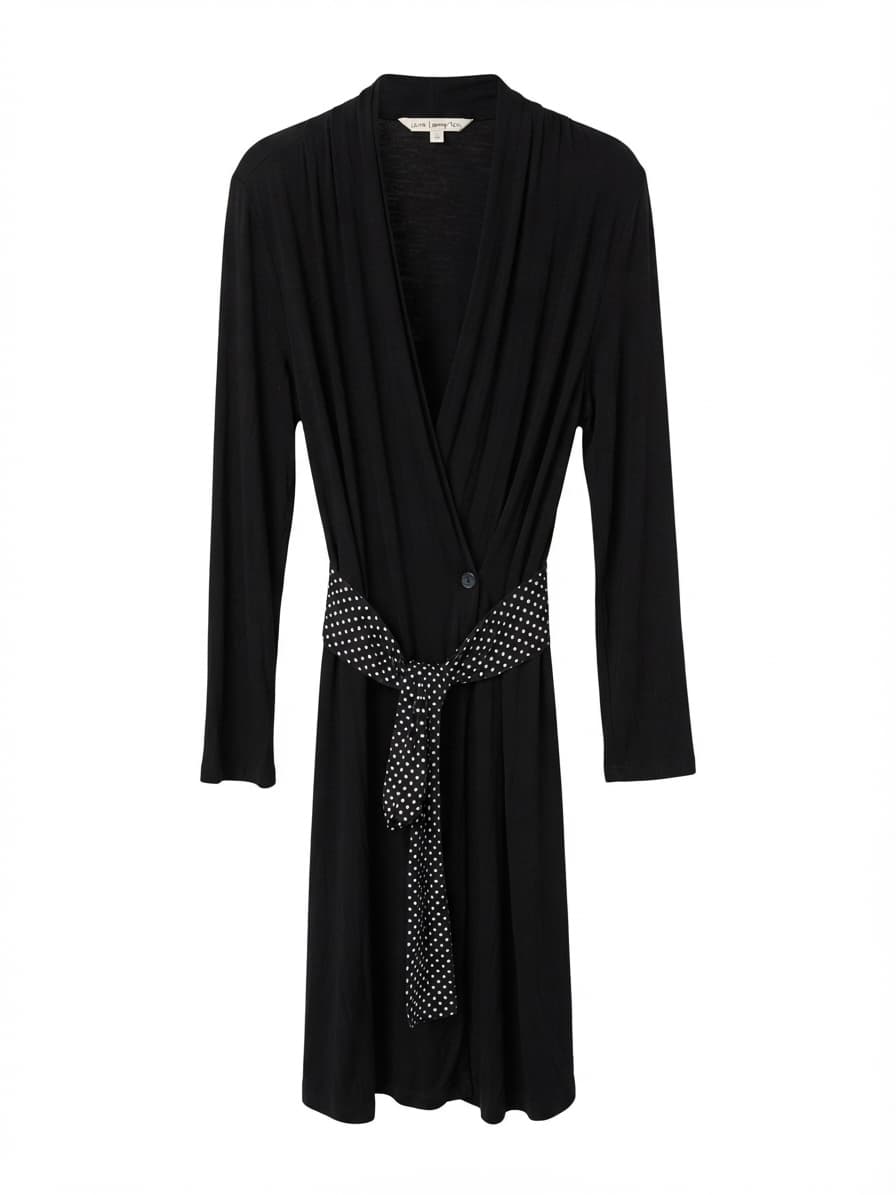 Jane Lamerton Jersey Wrap Dress Polka Dot Sash Black Women's M — photo 1 of 5