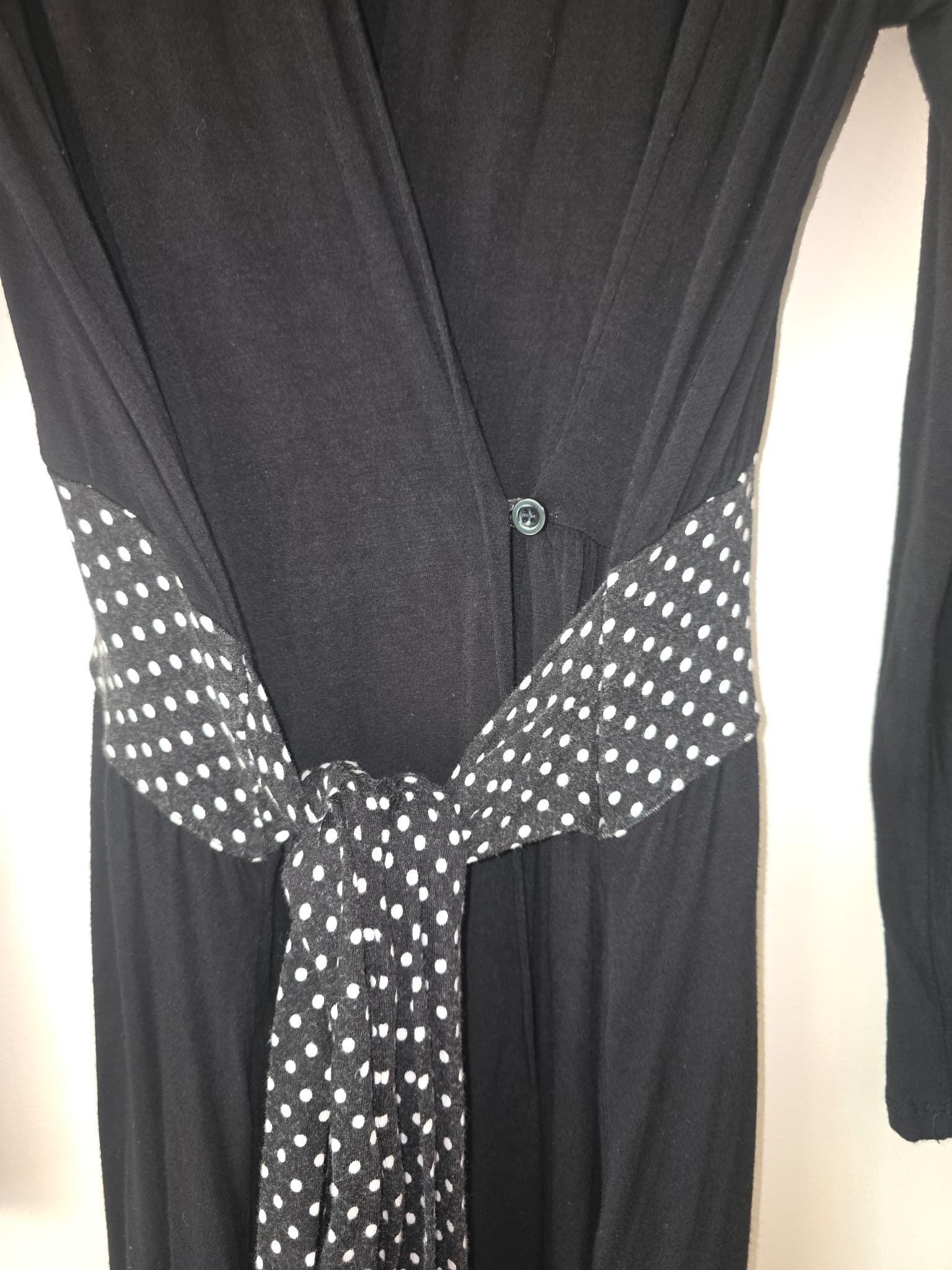 Jane Lamerton Jersey Wrap Dress Polka Dot Sash Black Women's M — photo 2 of 5