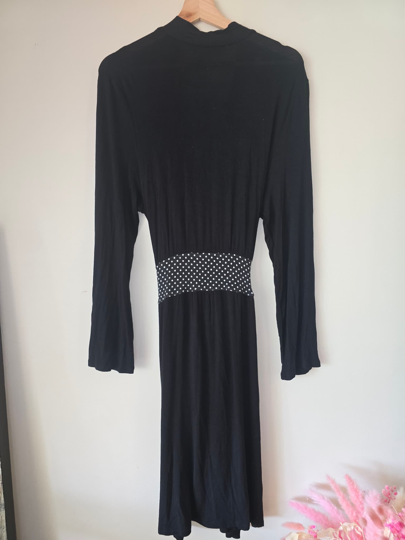 Jane Lamerton Jersey Wrap Dress Polka Dot Sash Black Women's M — photo 5 of 5