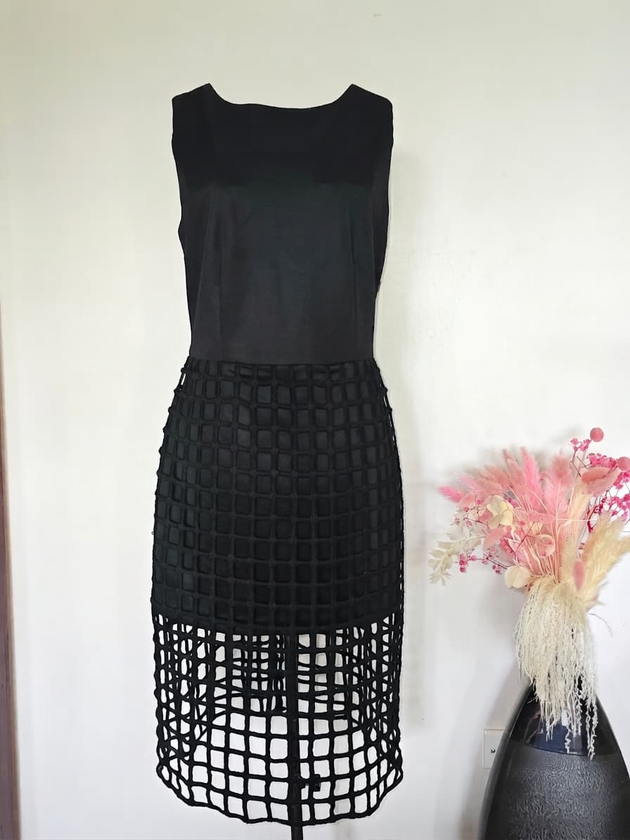 JOA Sleeveless Sheath Dress Grid Overlay Black Women's S — photo 1 of 4