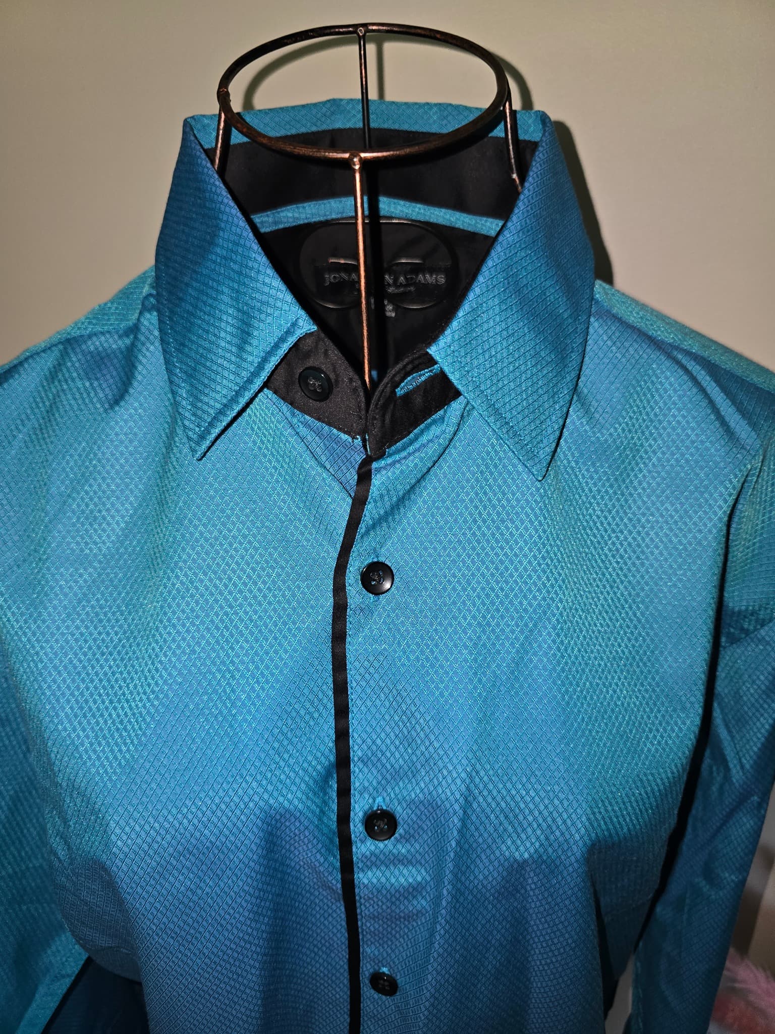 Jonathan Adams Dress Shirt Textured Diamond Pattern Turquoise Men's S — photo 3 of 8
