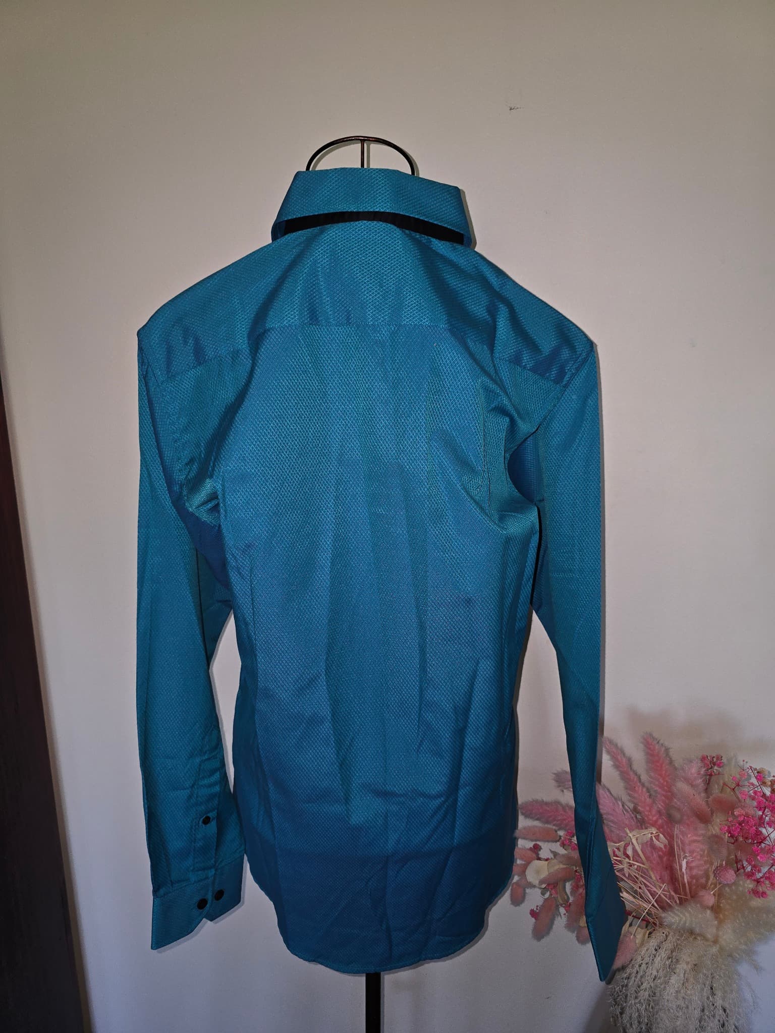 Jonathan Adams Dress Shirt Textured Diamond Pattern Turquoise Men's S — photo 7 of 8