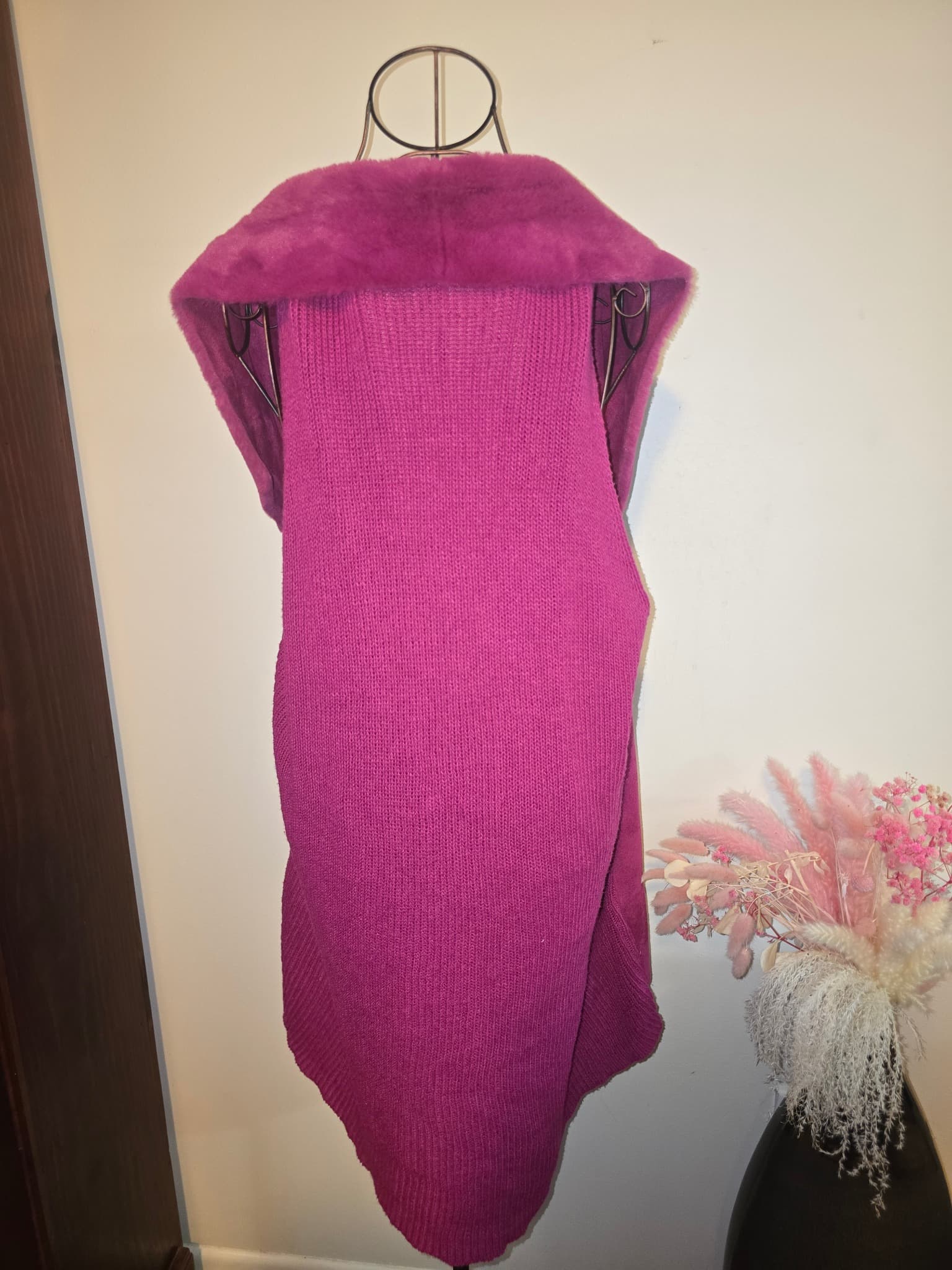 KATIES Knit Vest Faux Fur Trim Fuchsia Pink Women's 2XL — photo 4 of 7