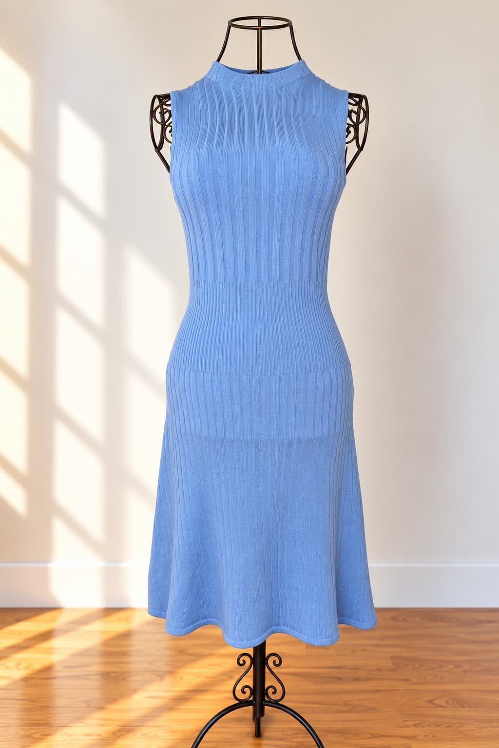KOOKAÏ Ribbed Knit Midi Dress Sleeveless Light Blue Women's 8 — photo 2 of 5