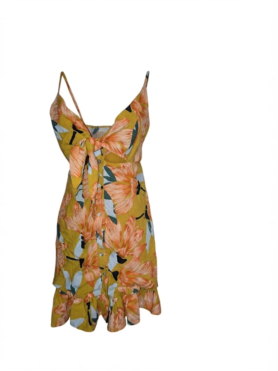 La Vie Boheme Mini Dress Tie-Front Floral Yellow Women's 10 — photo 1 of 5