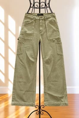 Lioness High-Waisted Wide-Leg Cargo Pants Olive Green Women's L — photo 1 of 4
