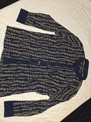Liz Jordan Button-Up Blouse Chain Print Navy Gold Women's 16 — photo 4 of 5