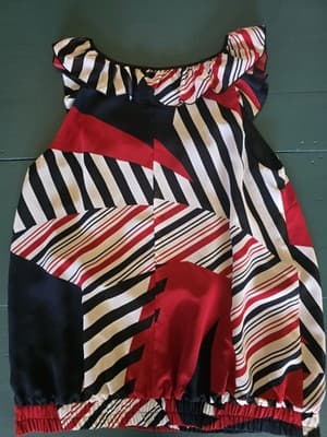 Liz Jordan Ruffle Neck Blouse Geometric Pattern Navy Red Black Cream Women's S — photo 4 of 4