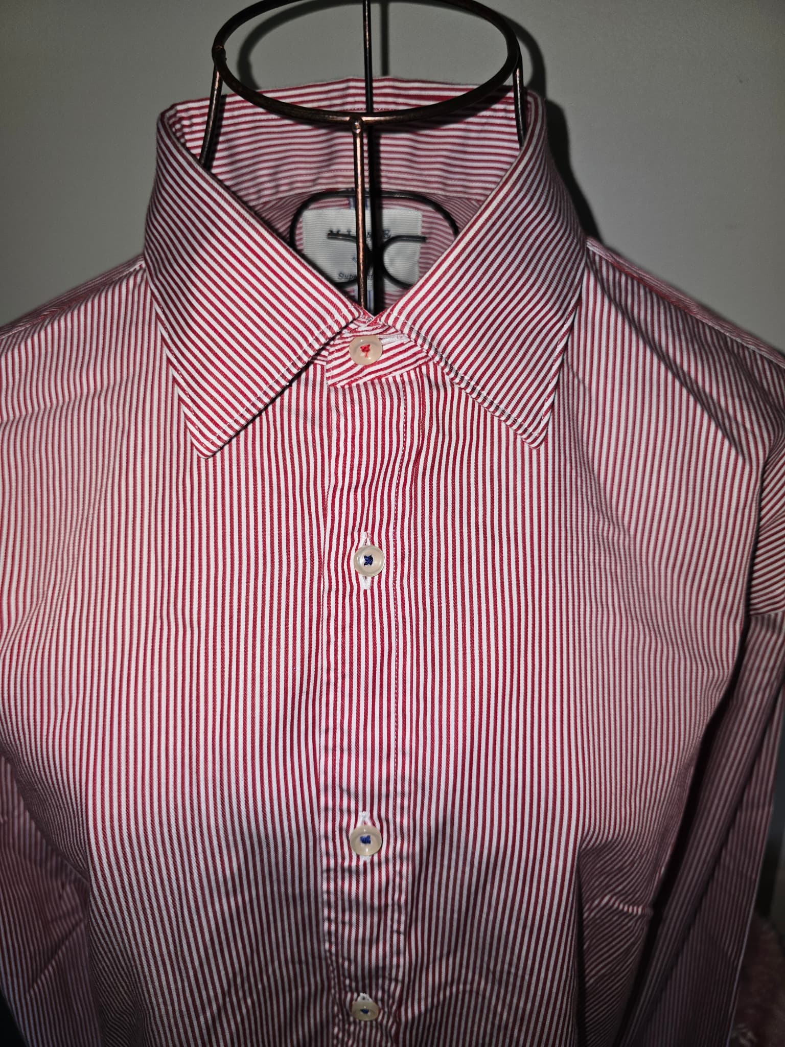 M.J. Bale Dress Shirt Super Slim Striped Red and White Men's 41 — photo 3 of 7