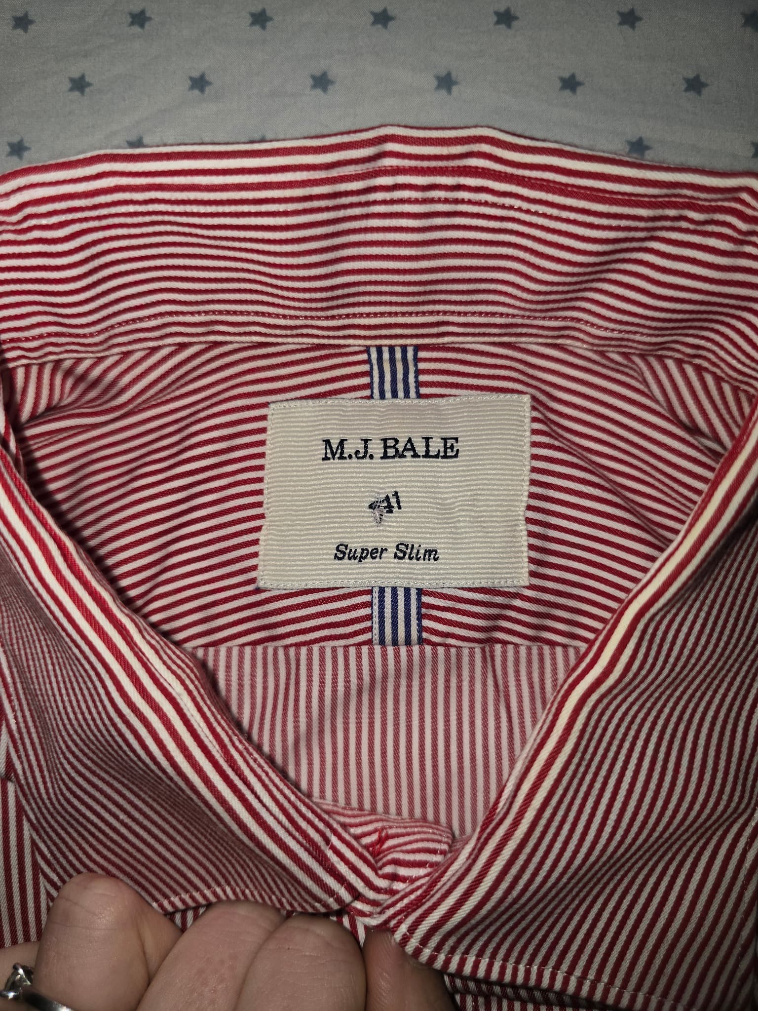 M.J. Bale Dress Shirt Super Slim Striped Red and White Men's 41 — photo 5 of 7