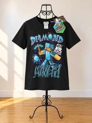 Minecraft Graphic T-Shirt Diamond Miner Slogan Black Boys 8 — photo 1 of 3
