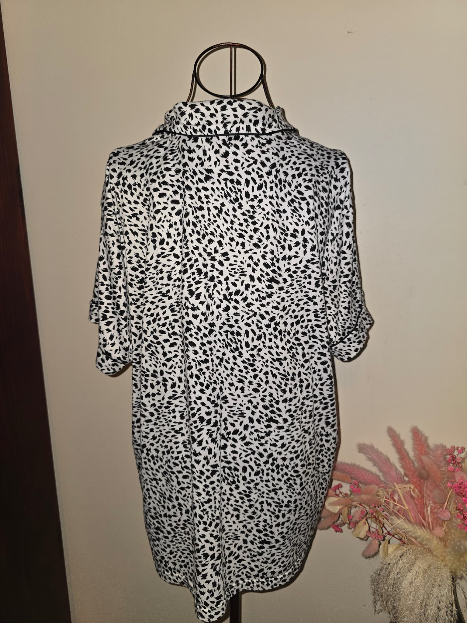 Nicole Miller Pajama Top Animal Print Button-Down Black and White Women's XL — photo 3 of 5