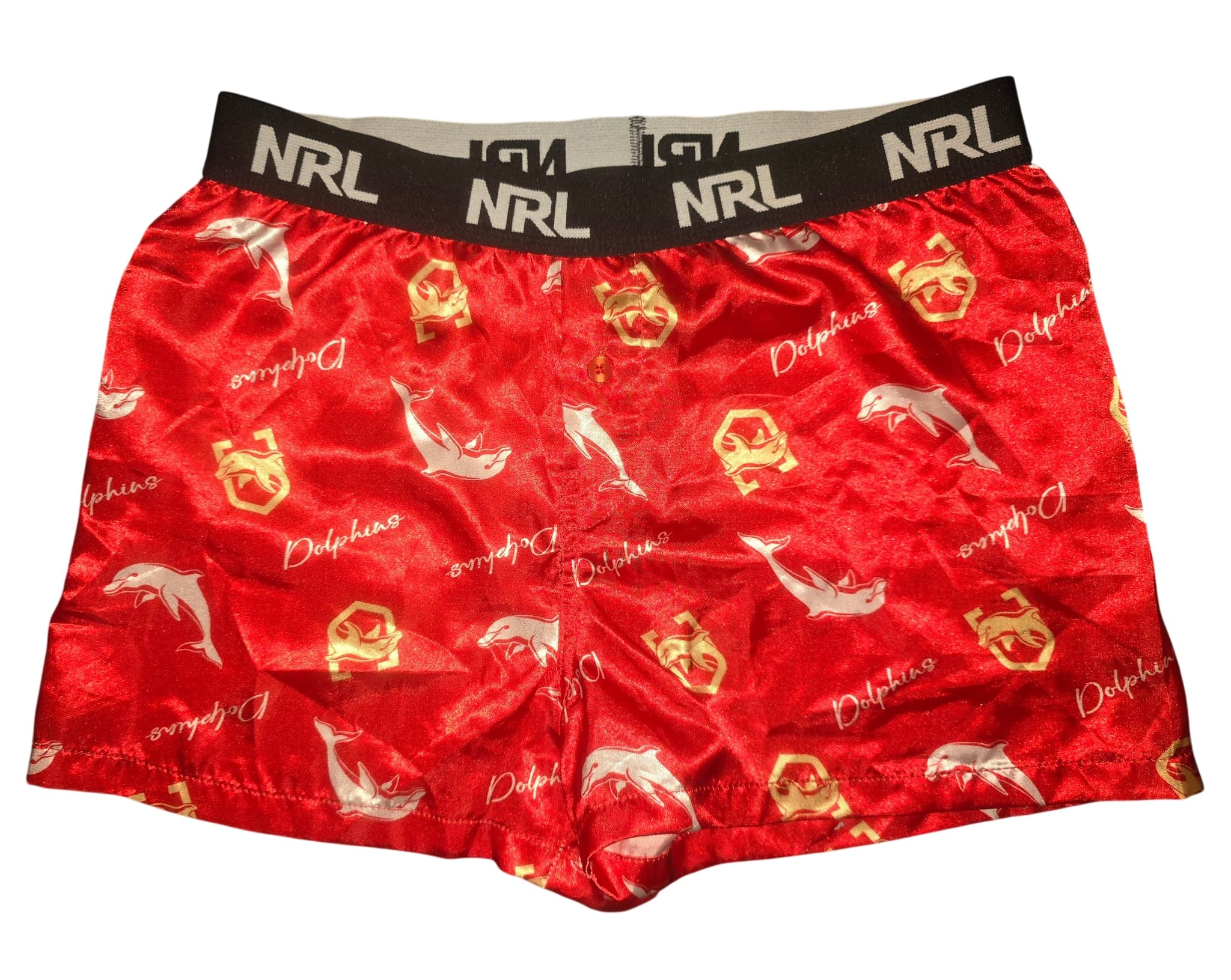 NRL Boxer Shorts Dolphins Logo Satin Red Unisex 12 — photo 1 of 3