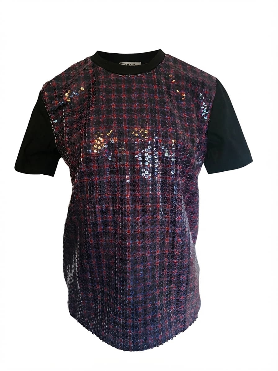 NWT Prada FW2016 Runway Sequin Plaid Patchwork Jersey Top - Size M — photo 1 of 15