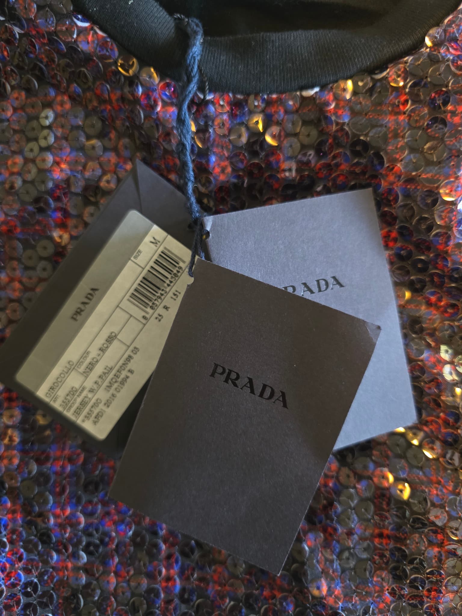 NWT Prada FW2016 Runway Sequin Plaid Patchwork Jersey Top - Size M — photo 9 of 15