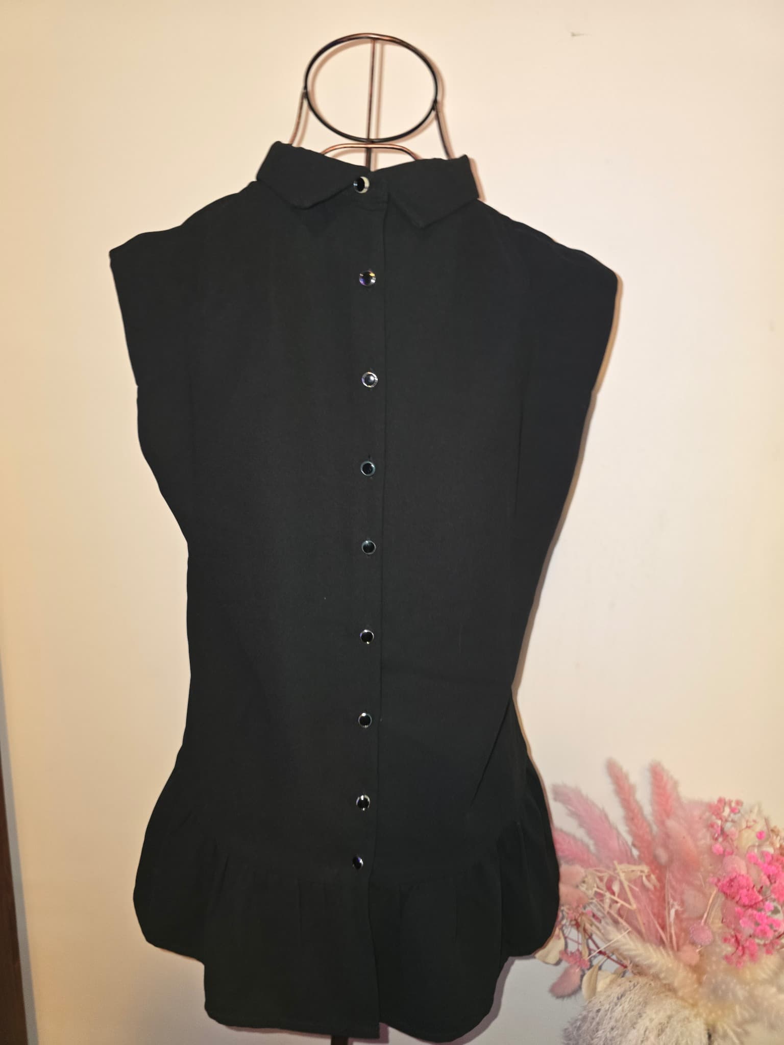Padini Sleeveless Peplum Blouse Keyhole Neckline Black Women's M — photo 3 of 5