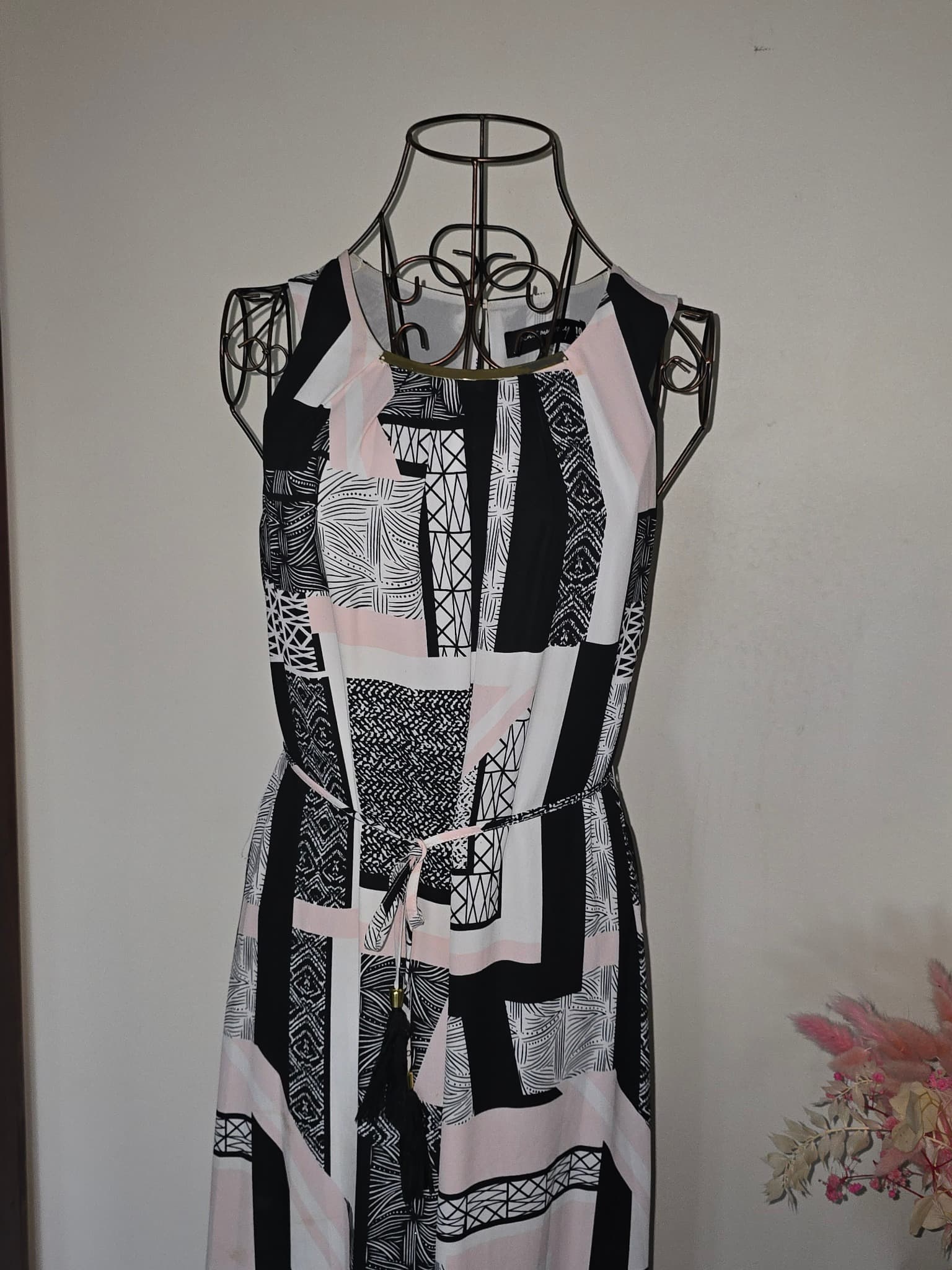 Peter Morrissey Sleeveless Maxi Dress Geometric Print Black White Pink Women's 10 — photo 2 of 7