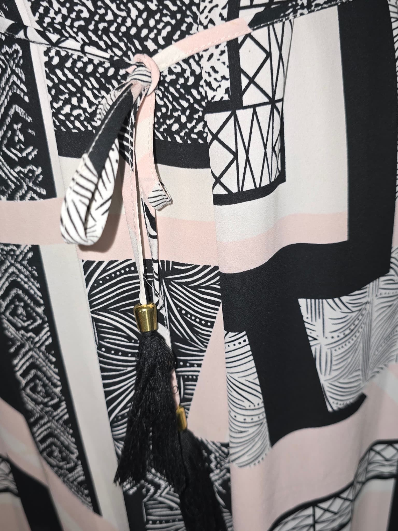 Peter Morrissey Sleeveless Maxi Dress Geometric Print Black White Pink Women's 10 — photo 3 of 7