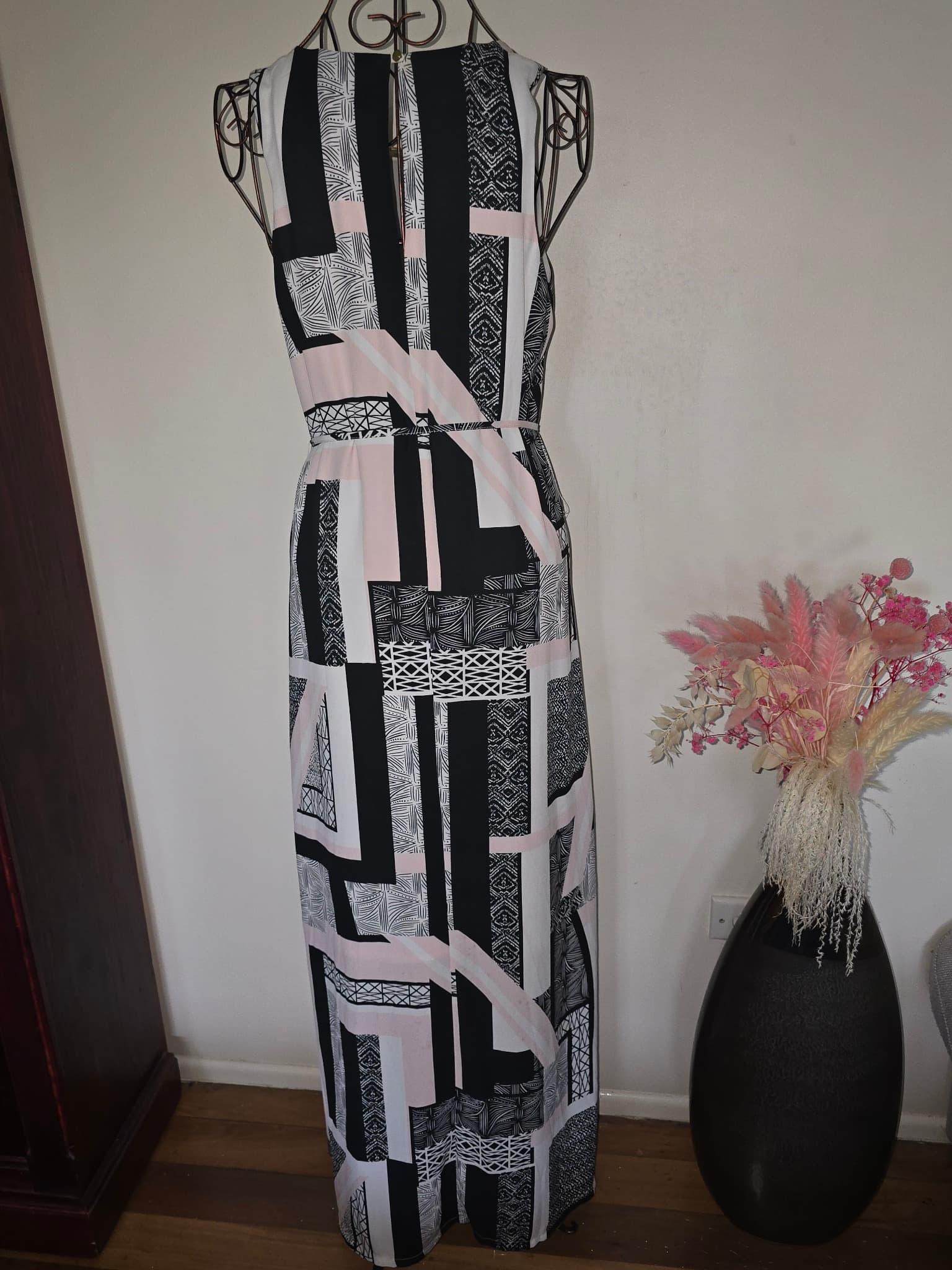 Peter Morrissey Sleeveless Maxi Dress Geometric Print Black White Pink Women's 10 — photo 7 of 7