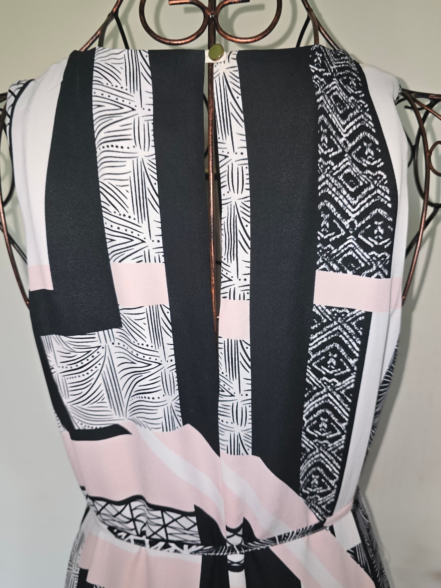 Peter Morrissey Sleeveless Maxi Dress Geometric Print Black White Pink Women's 10 — photo 4 of 7