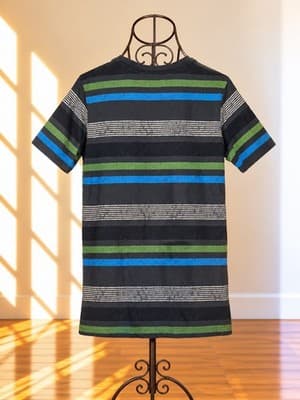 PIPING HOT Striped Graphic T-Shirt Charcoal Blue Green Women's 14 — photo 2 of 3