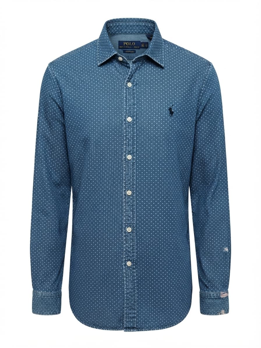 POLO Button-Down Shirt Polka Dot Denim Blue Men's M — photo 1 of 8