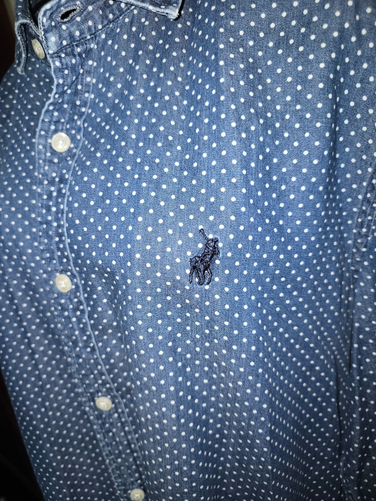 POLO Button-Down Shirt Polka Dot Denim Blue Men's M — photo 2 of 8