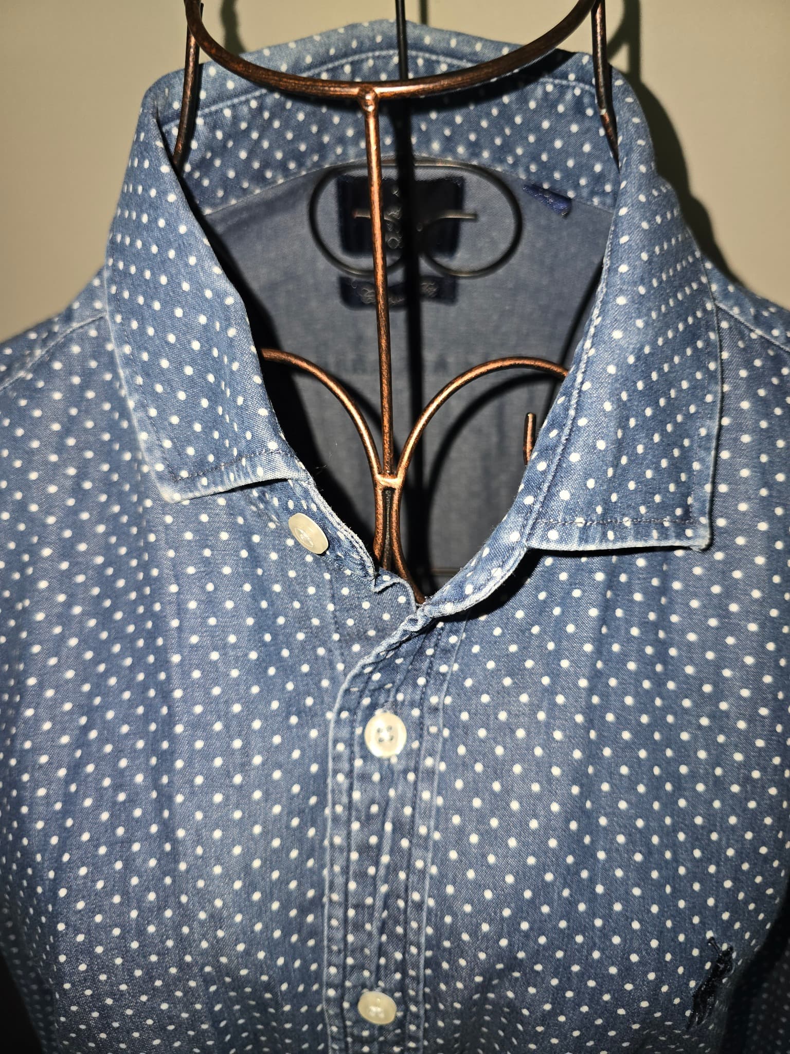 POLO Button-Down Shirt Polka Dot Denim Blue Men's M — photo 3 of 8