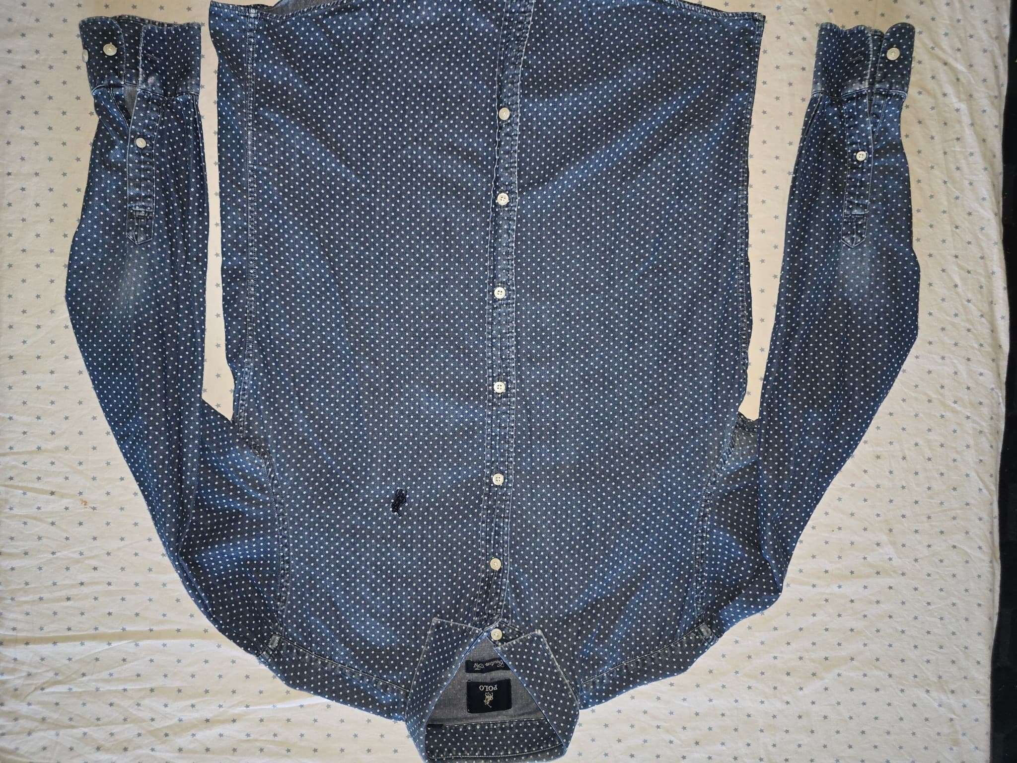 POLO Button-Down Shirt Polka Dot Denim Blue Men's M — photo 7 of 8