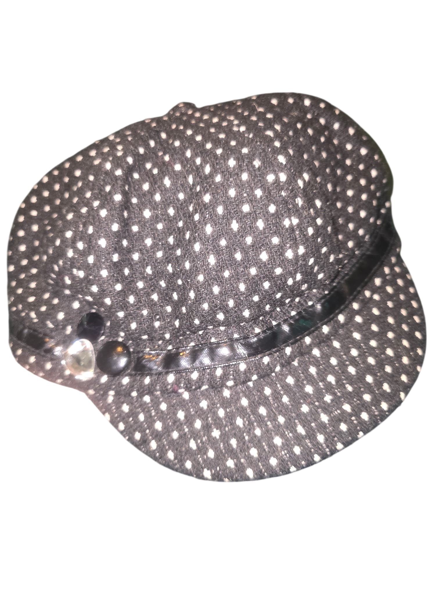 Pumpkin Patch Newsboy Cap Polka Dot Rhinestone Black and White Women's L — photo 1 of 4