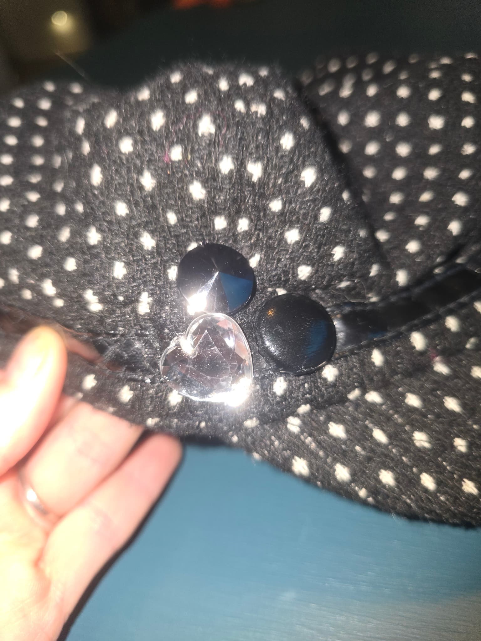 Pumpkin Patch Newsboy Cap Polka Dot Rhinestone Black and White Women's L — photo 2 of 4