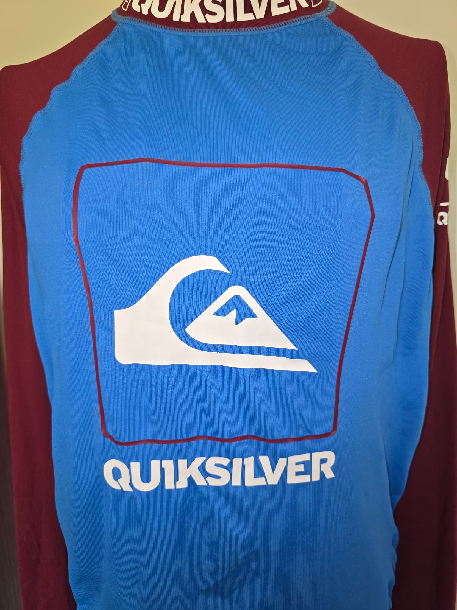 Quiksilver Long Sleeve Rash Guard Logo Graphic Blue Maroon Men's L — photo 2 of 5