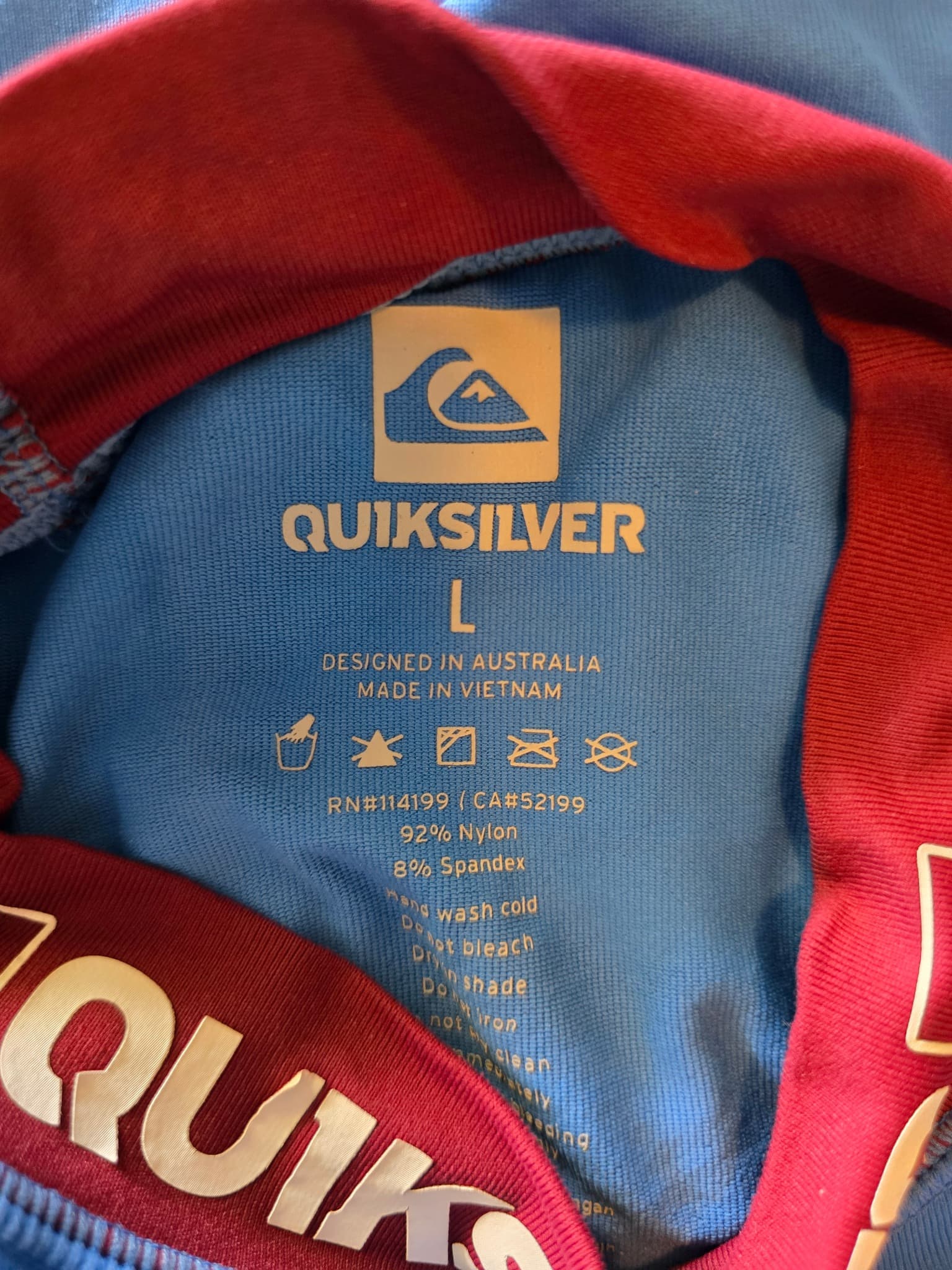 Quiksilver Long Sleeve Rash Guard Logo Graphic Blue Maroon Men's L — photo 3 of 5