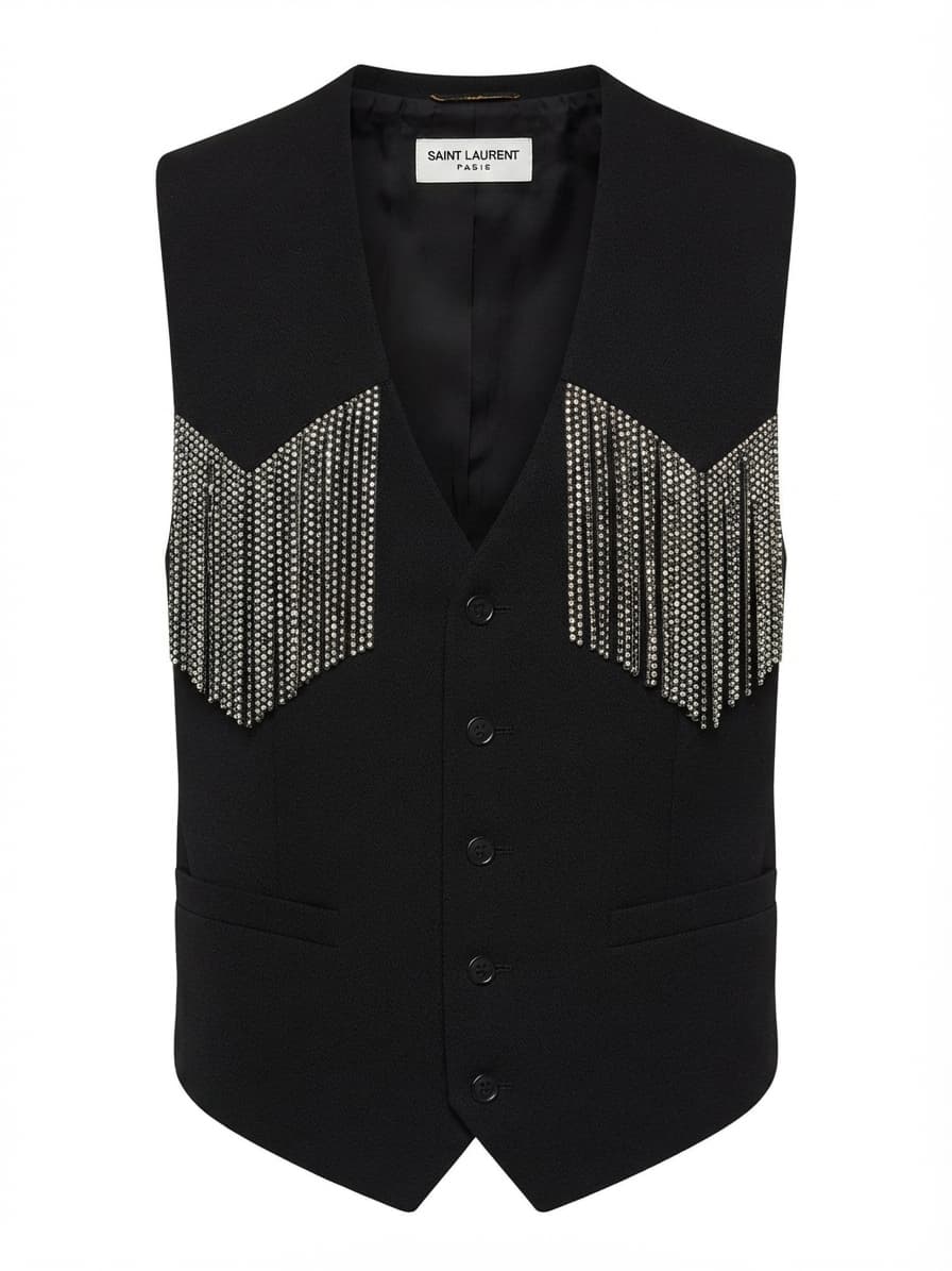 Rare Saint Laurent Paris by Hedi Slimane Crystal Fringe Western Vest - Size FR34 / XS — photo 1 of 14