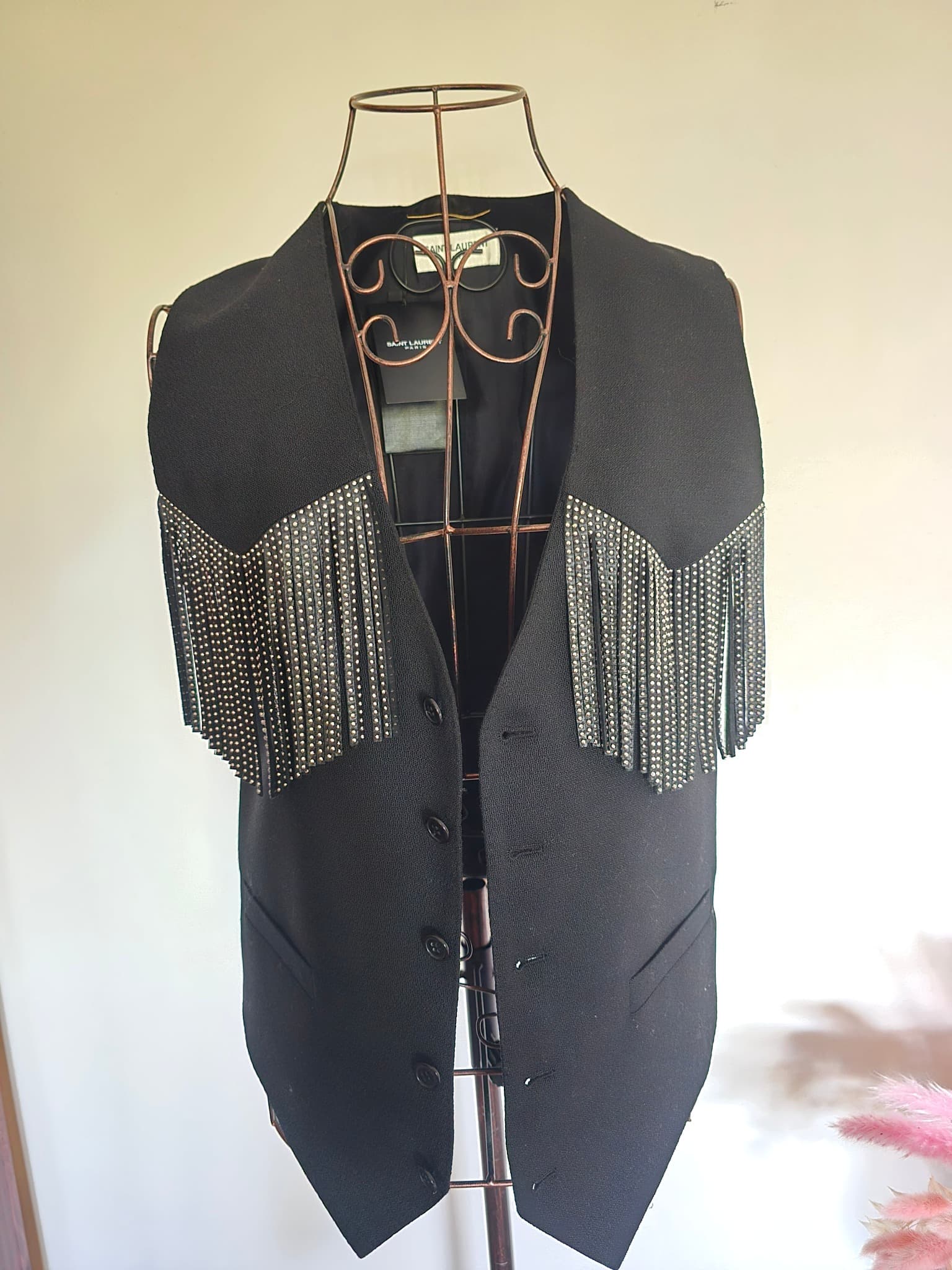 Rare Saint Laurent Paris by Hedi Slimane Crystal Fringe Western Vest - Size FR34 / XS — photo 14 of 14