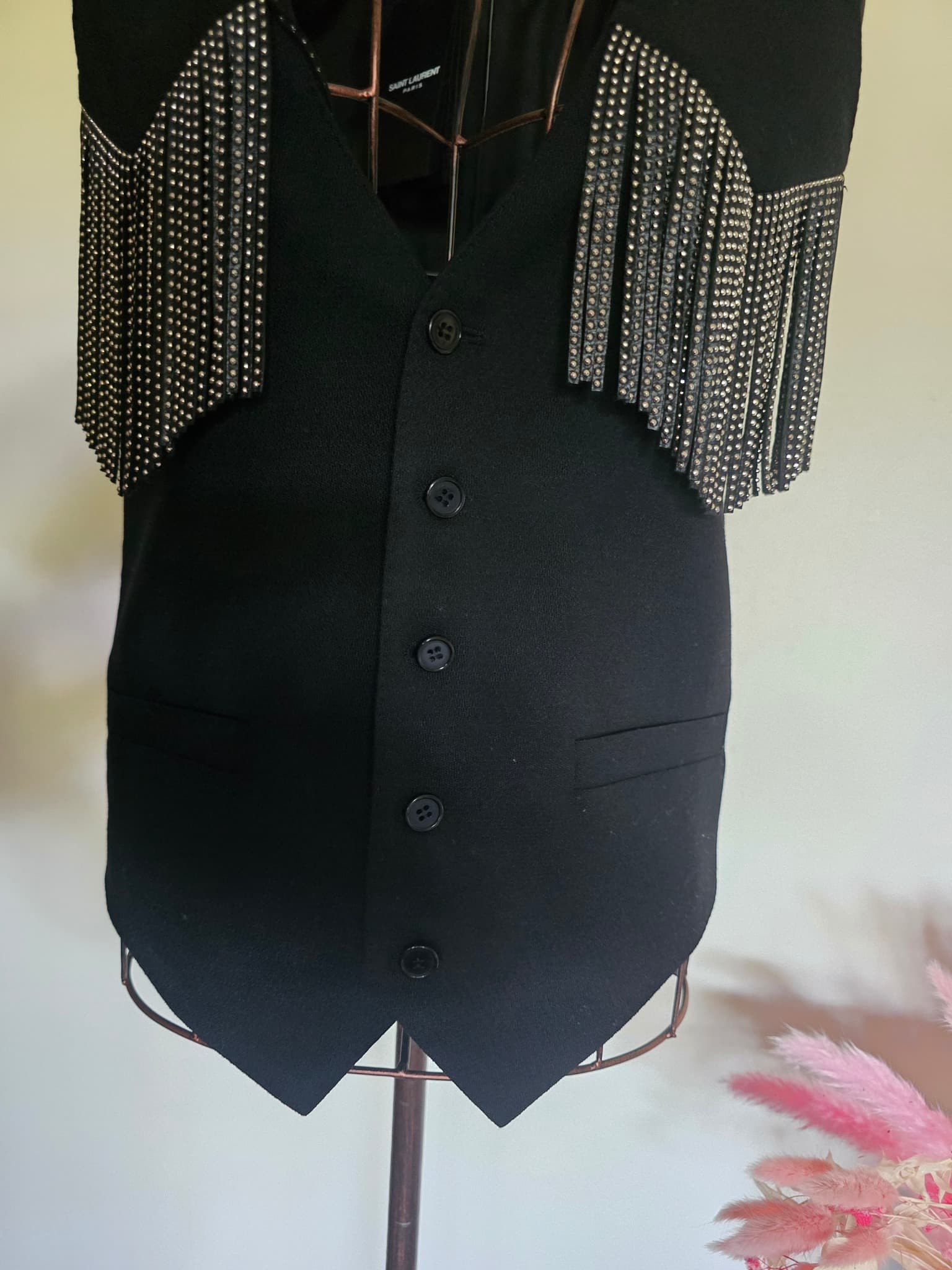 Rare Saint Laurent Paris by Hedi Slimane Crystal Fringe Western Vest - Size FR34 / XS — photo 4 of 14