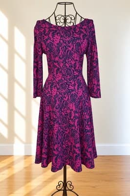 Review Fit And Flare Dress Floral Print Pink And Black Women's 10 — photo 1 of 4