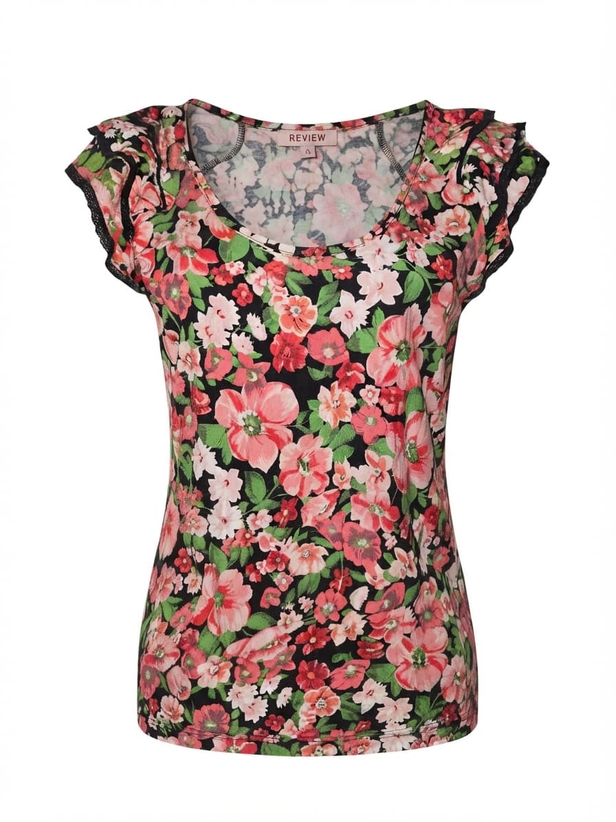 Review Floral Print Blouse Ruffle Sleeve Multicolour Women's 10 — photo 1 of 5