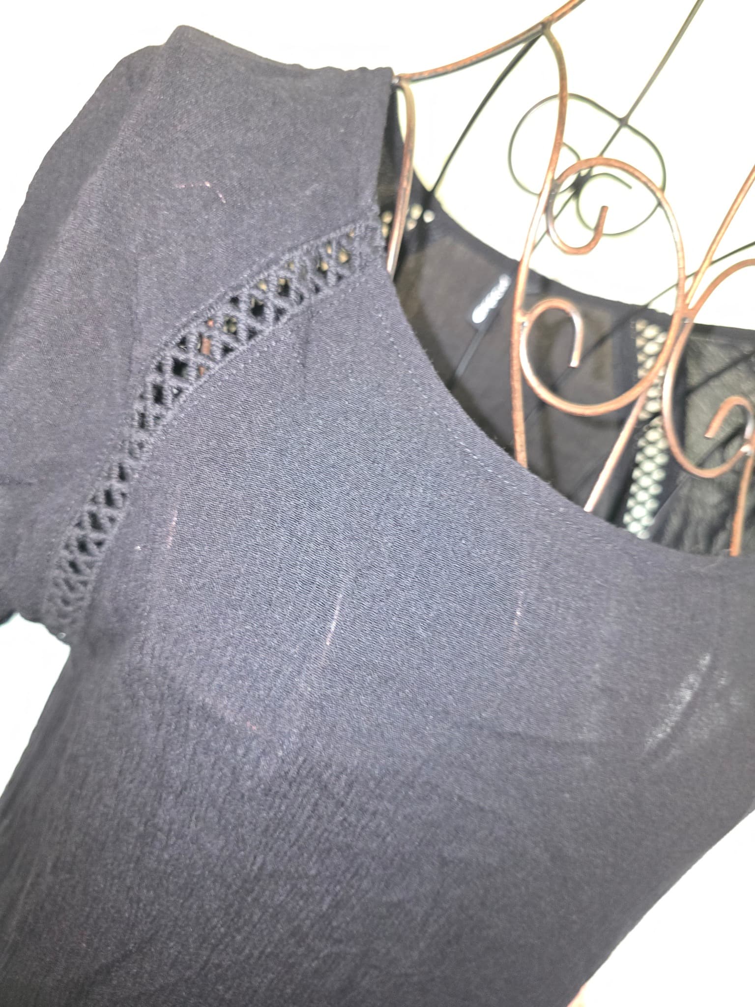 Rip Curl Gauze Cotton Dress Crochet Trim Black Women's S — photo 4 of 6