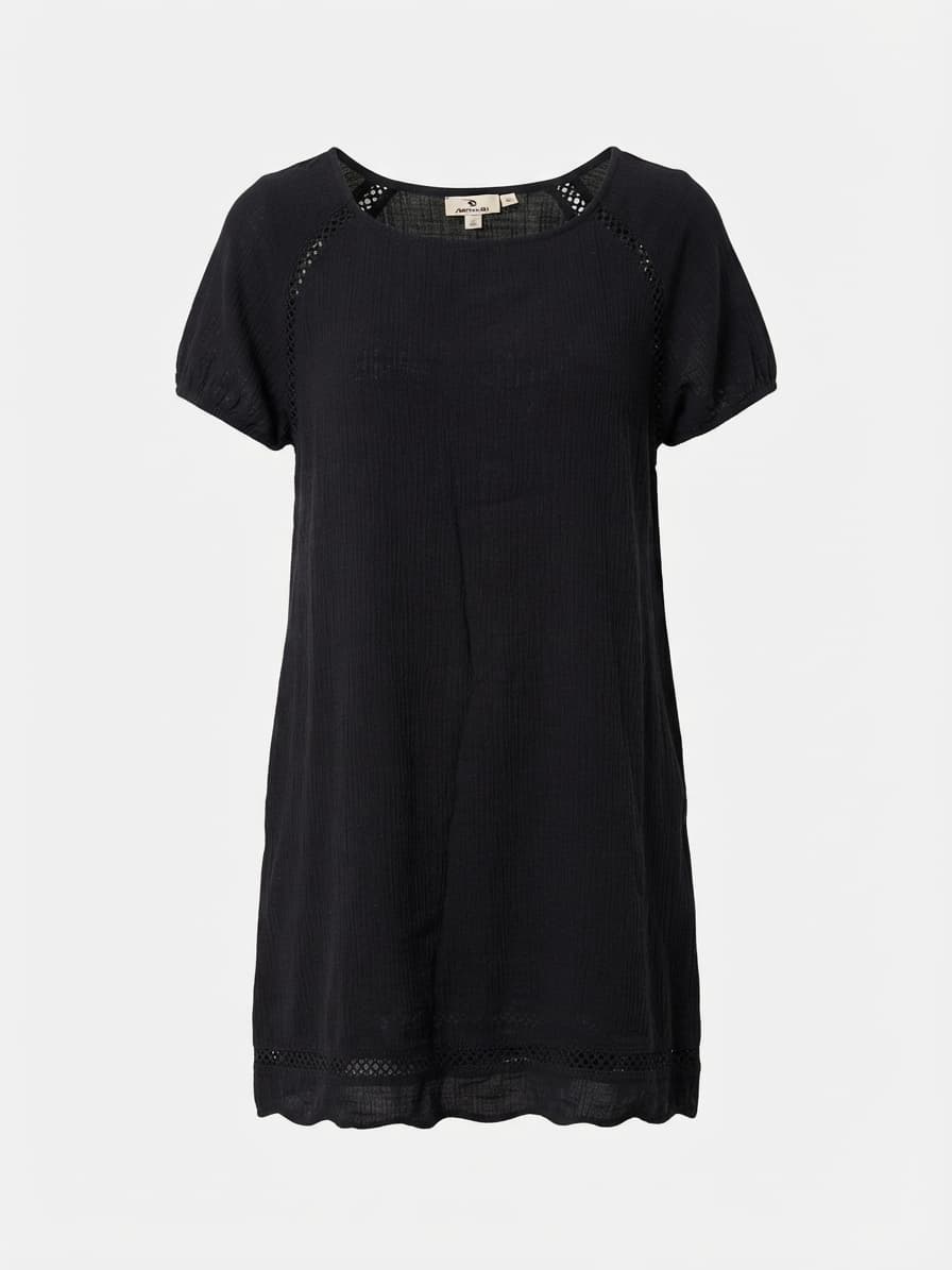 Rip Curl Gauze Cotton Dress Crochet Trim Black Women's S — photo 1 of 6
